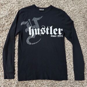Hustler Hardcore Shirt M Black Waffle Knit Long Sleeve